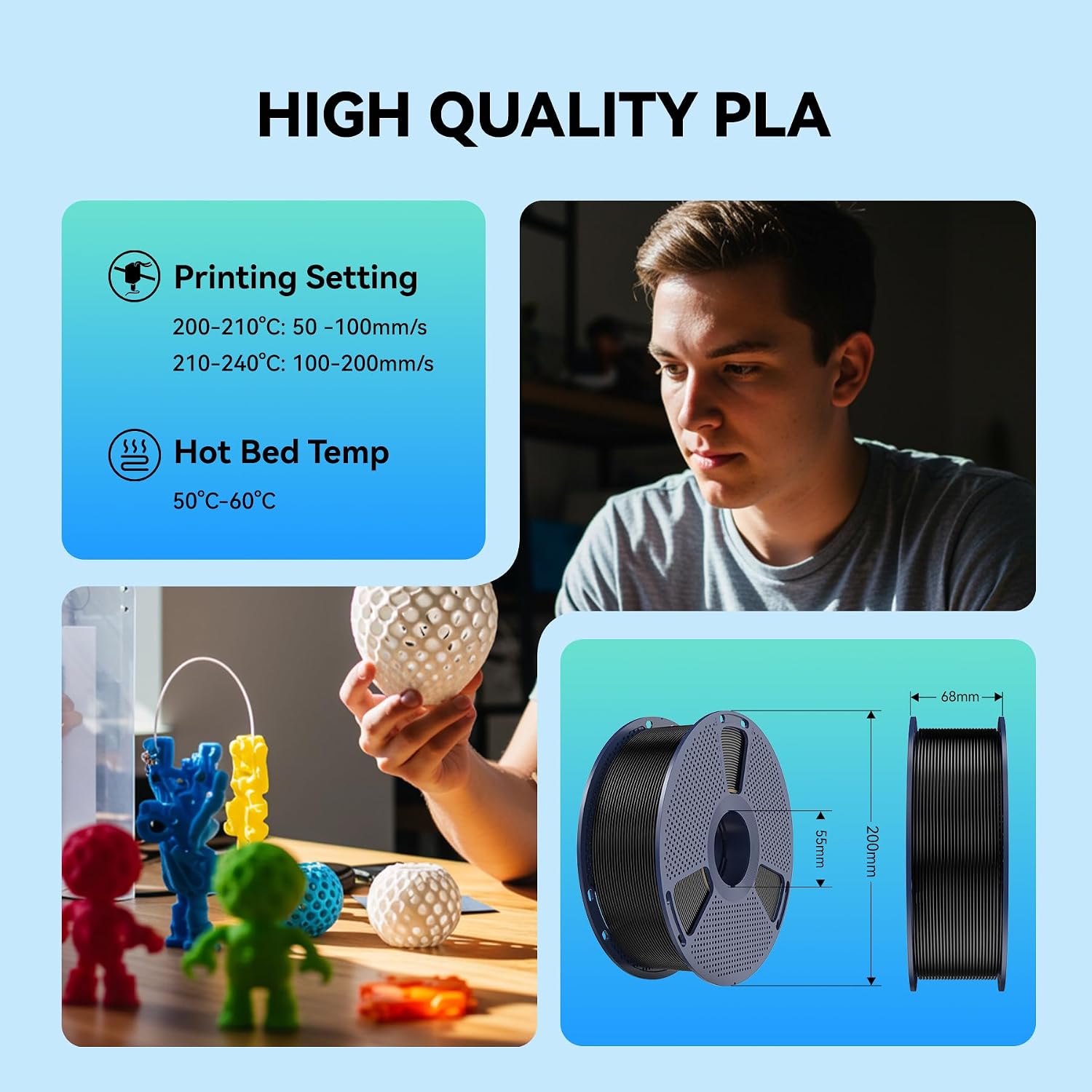 SUNLU 3D Printer Filament 10kg Bundle, Neatly Wound PLA Filament 1.75mm ±0.02mm, Individually Vacuum-Sealed,1kg per Spool, 10 Pack, (5 spools of Black and 5 spools of White)