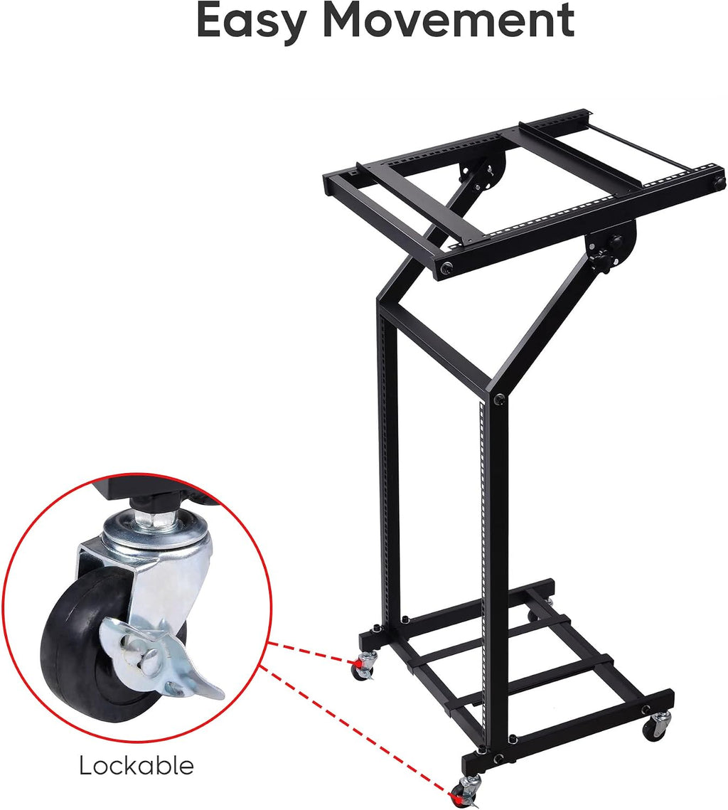 AW Adjustable Rack Mount Studio Equipment Rolling DJ Mixer Stand Stage Cart Music Party Show 12U