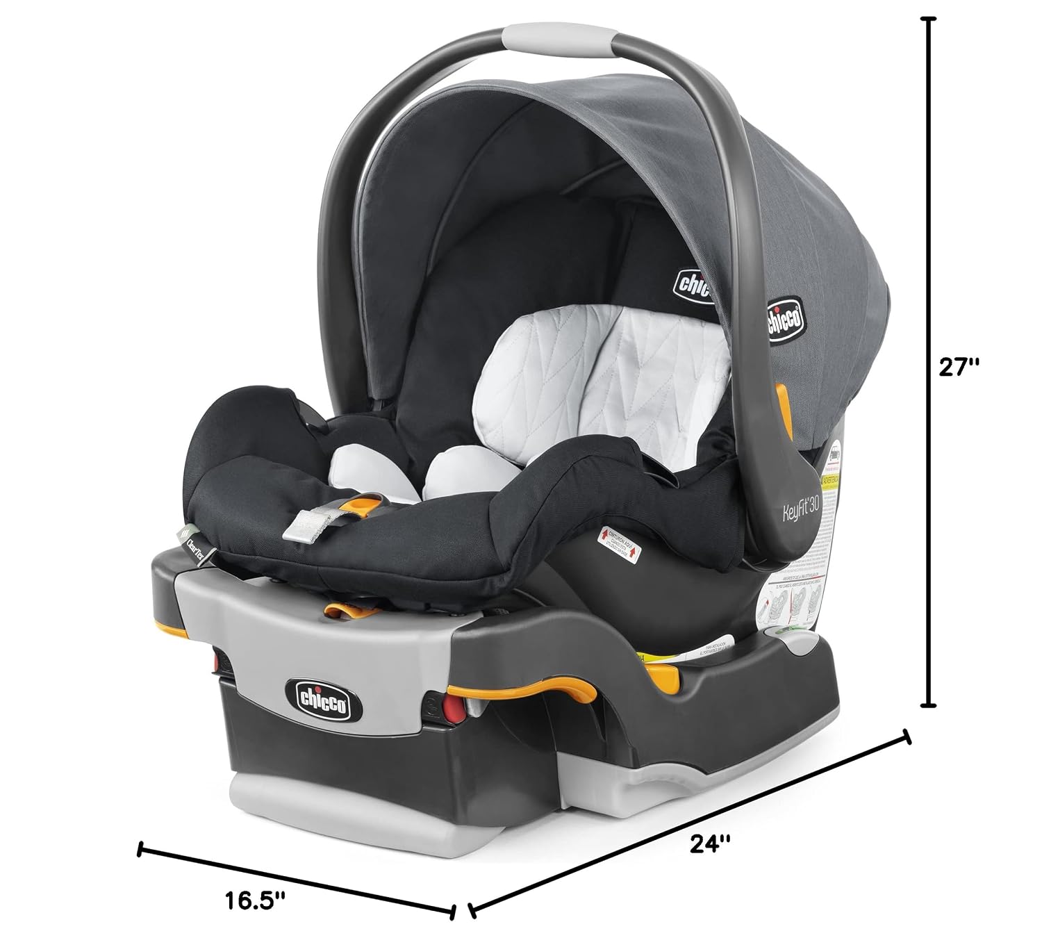 Chicco KeyFit 30 ClearTex Infant Car Seat and Base, Rear-Facing Seat for Infants 4-30 lbs., Includes Infant Head and Body Support, Compatible with Chicco Strollers, Baby Travel Gear, Pewter/Grey