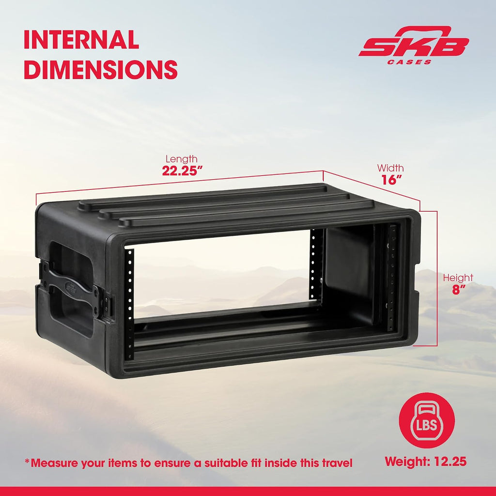 SKB 4U Shallow Roto Rack Case - Durable Polyethylene Gear Protector, Stackable, Waterproof with Twist Latches & Rubber Feet for Musicians, DJs, and A/V Equipment - Secure Transport & Storage Solution