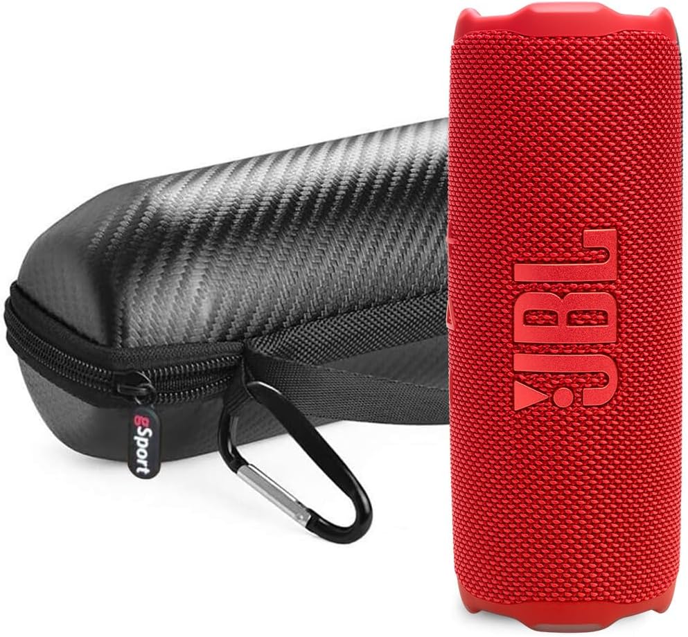 JBL FLIP 7 Waterproof Portable Speaker Bundle with gSport Carbon Fiber Case (Red)