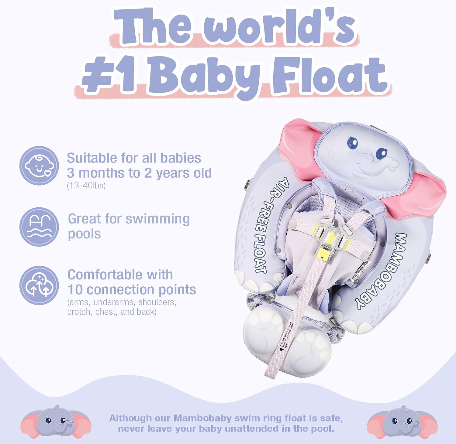 Mambobaby Float Deluxe Baby Pool Float: Safe & Comfortable Swim Trainer for Infants & Toddlers, Non-Inflatable Design, UV Protection Canopy, Fun Water Experience for Ages 3-24 Months