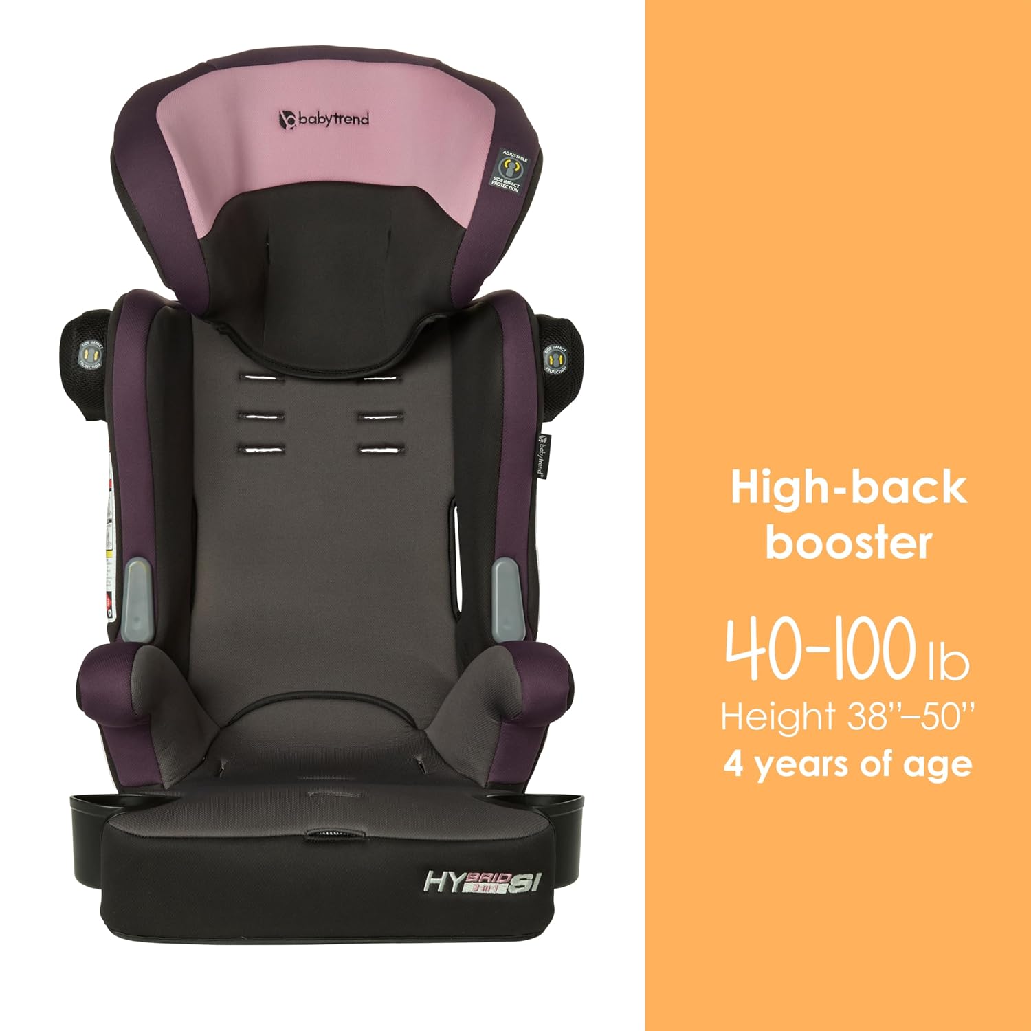 Baby Trend Hybrid SI 3-in-1 Combination Booster Seat, Dash Orchid – Side-Impact Protection, 3-Stage Growth Design, Adjustable Headrest, Cushioned Comfort
