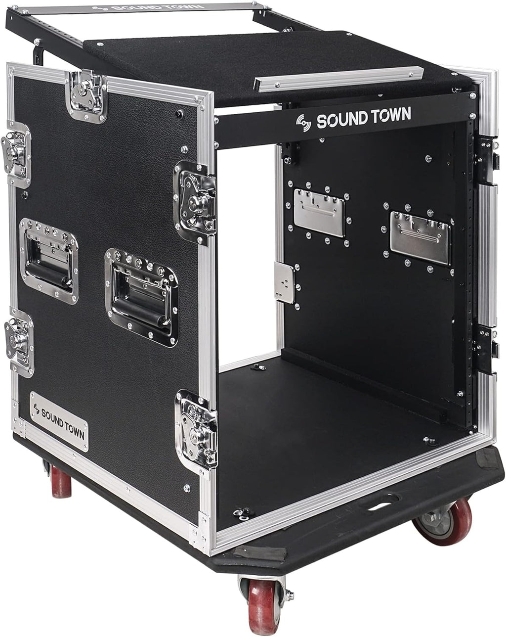 Sound Town High-Quality 1/2' (12mm) Plywood 12U PA DJ Pro Audio Rack/Road ATA Case with 12U Slant Mixer Top, Locking Drawer, 20.2'' Rackable Depth and Casters (STMR-12D2)