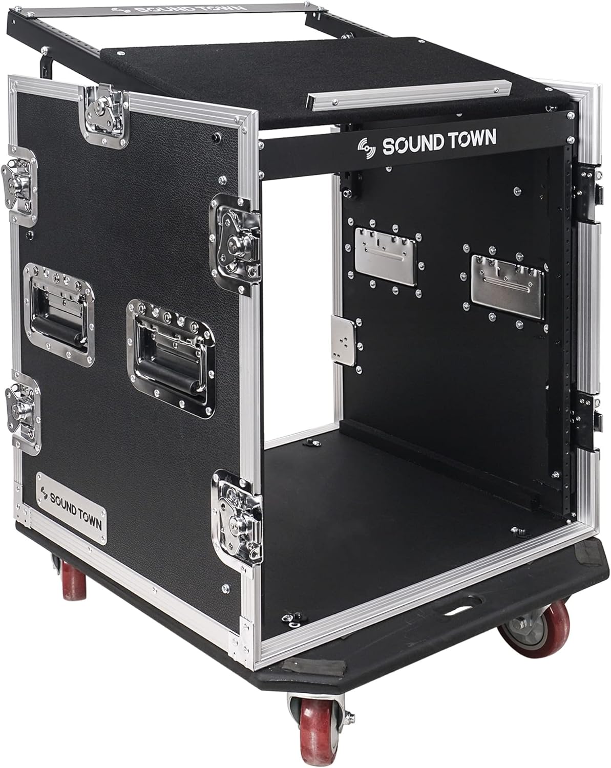 Sound Town High-Quality 1/2' (12mm) Plywood 12U PA DJ Pro Audio Rack/Road ATA Case with 12U Slant Mixer Top, Locking Drawer, 20.2'' Rackable Depth and Casters (STMR-12D2)