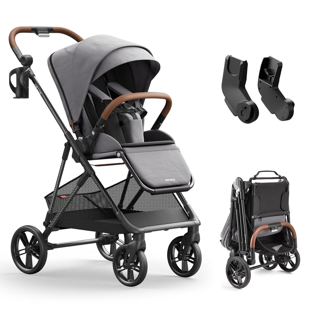 MAMAZING Air Lux Baby Stroller, Carbon Fiber Frame Only 15.8lbs, Compact Fold Toddler Stroller with Reversible Seat with Infant Insert, Included UPF 50+ Canopy, Large Storage Basket & Car Seat Adapter