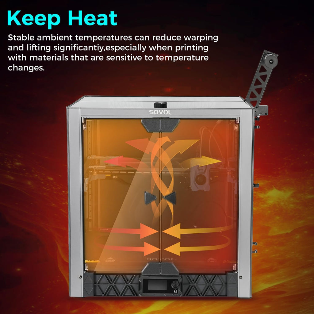 Sovol Metal and Tempered Glass Open Enclosure with Drag Chain and Filter Fan for Sovol SV08