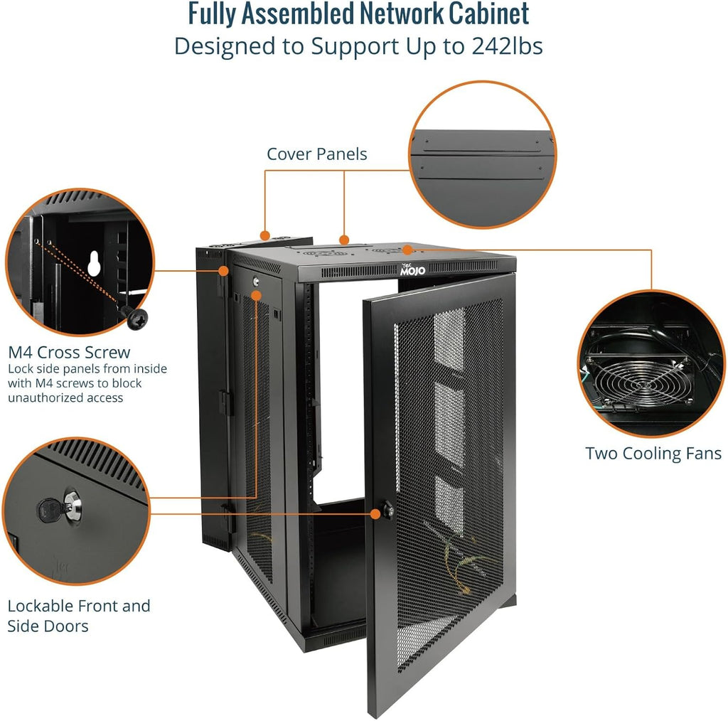 Tecmojo Fully Welded Server Cabinet, 18U Wall Mount Rack, 21.7inch Depth Network Rack, Mesh Door, Swing Out, Load Bearing 242lbs (110 kg), Network Cabinet for 19in Computer/AV/Data/IT Equipment