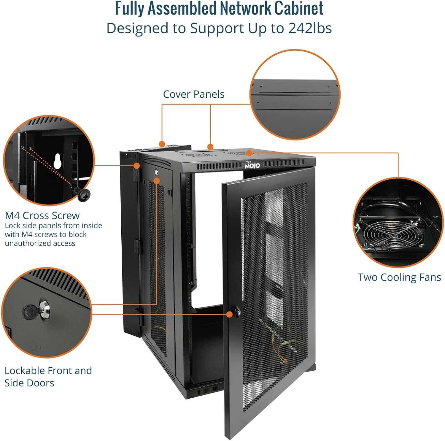 Tecmojo Fully Welded Server Cabinet, 18U Wall Mount Rack, 21.7inch Depth Network Rack, Mesh Door, Swing Out, Load Bearing 242lbs (110 kg), Network Cabinet for 19in Computer/AV/Data/IT Equipment