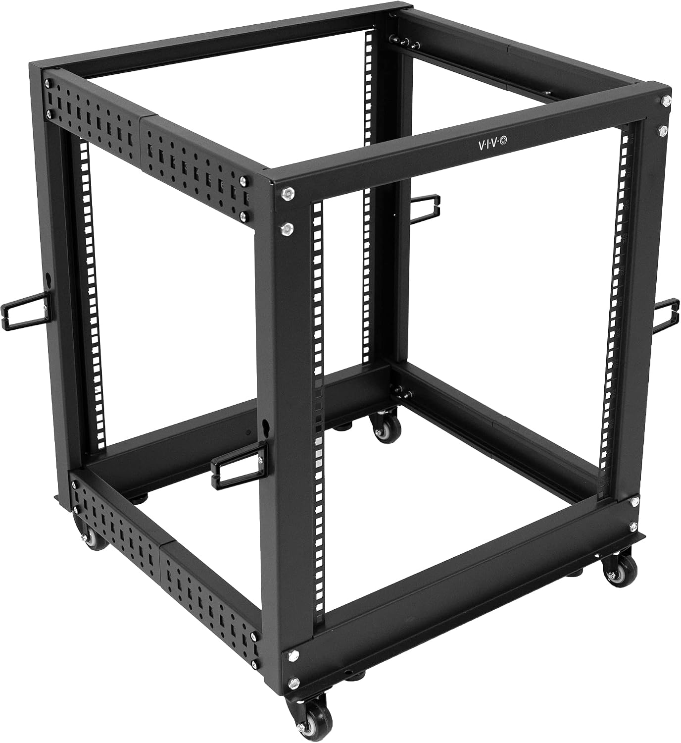 VIVO 12U Freestanding Server Rack, Mobile Open Frame 22 to 40 Inch Adjustable Network Server Cart, Black Steel, CART-SR12U