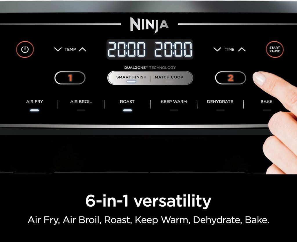 Ninja Foodi Air Fryer | 6-in-1 with 10-QT DualZone Baskets | Smart Finish to Cook 2 Foods at Once | Air Fry, Broil, Roast, Dehydrate, Keep Warm & Bake | 450° F |XL Capacity | Black | DZ302
