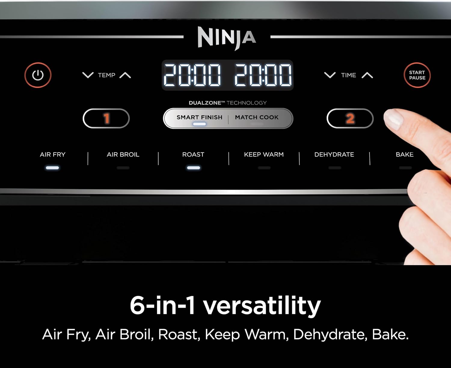 Ninja Foodi Air Fryer | 6-in-1 with 10-QT DualZone Baskets | Smart Finish to Cook 2 Foods at Once | Air Fry, Broil, Roast, Dehydrate, Keep Warm & Bake | 450° F |XL Capacity | Black | DZ302