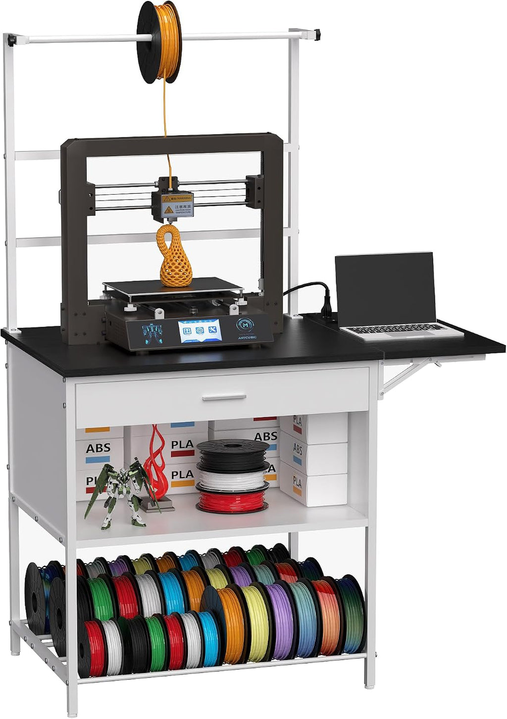 3D Printer Stand, 23.6' Dx41.3 Wx58.1 H Printer Filament Storage,Printer Table Heavy Desk Spool PLA,ABS,PETG for Garage Office Home Workshop