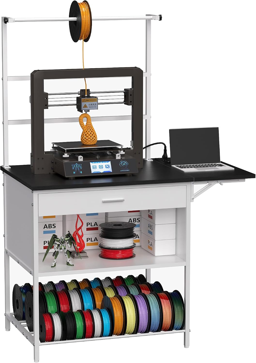 3D Printer Stand, 23.6' Dx41.3 Wx58.1 H Printer Filament Storage,Printer Table Heavy Desk Spool PLA,ABS,PETG for Garage Office Home Workshop