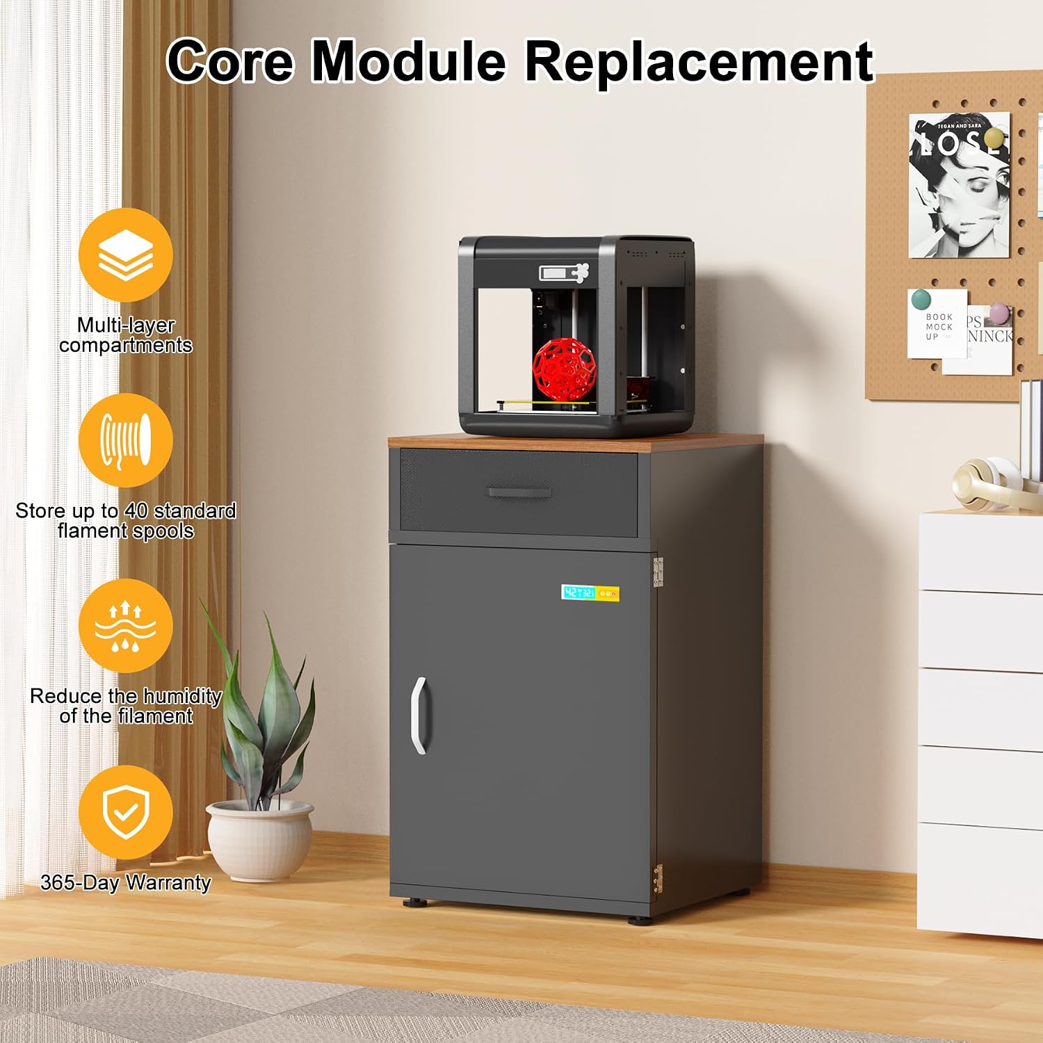 180L 3D Printer Filament Storage Cabinet with Dehumidifier(60W drying power, <8W avg. consumption) | Industrial Sealed Dehumidifying Stand Cabinet Holds 40 Rolls -Compatible with PLA/ABS/TPU (Black)