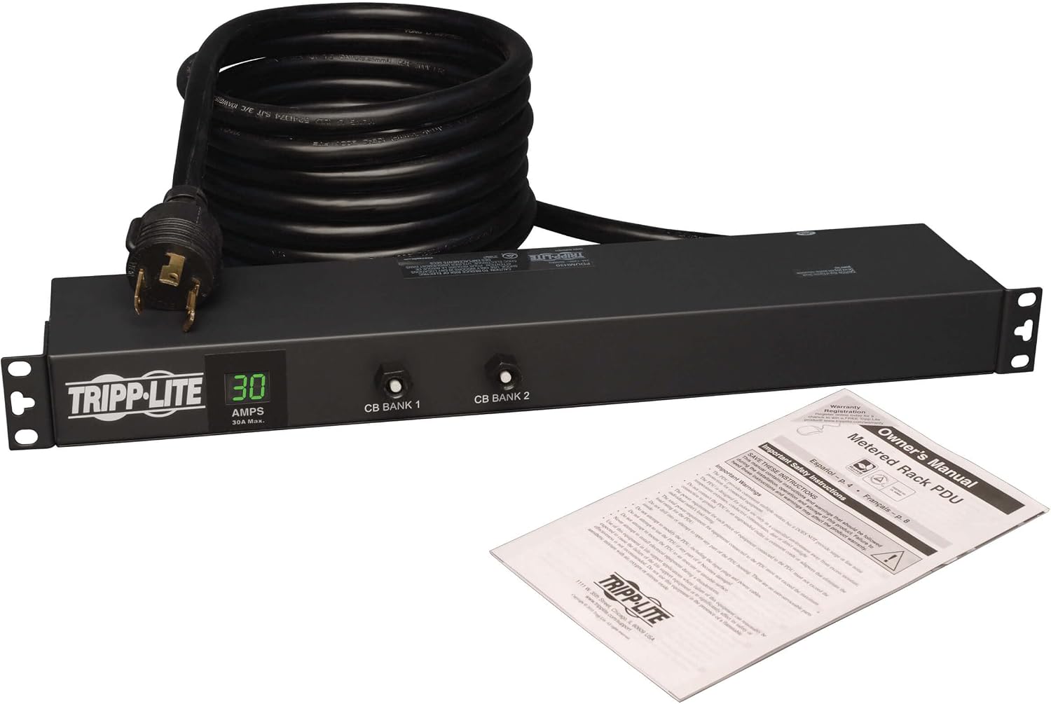 Tripp Lite Metered PDU, 30A, 12 Outlets (5-15/20R), 120V, L5-30P, 15 ft. Cord, 1U Rack-Mount Power (PDUMH30),Black