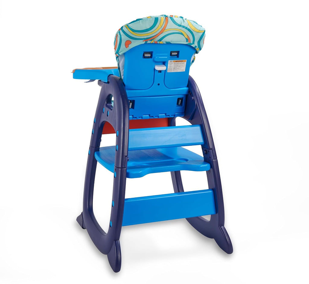 Badger Basket Envee II Convertible Baby High Chair with Infant Feeding Seat, Booster Seat, and Toddler Desk with Chair - Blue/Orange