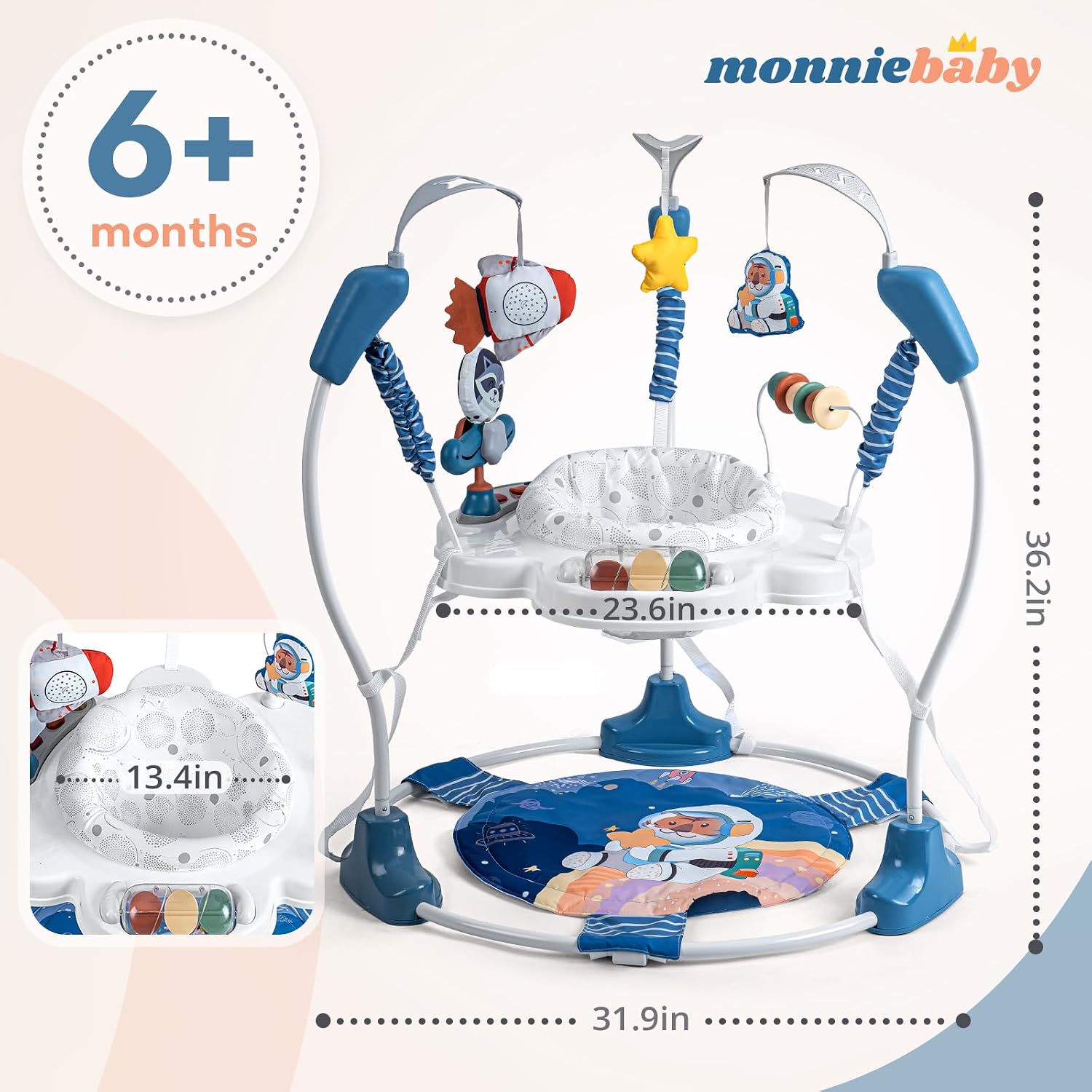 Baby Activity Center, Baby Jumper Activity Center with Music, Interactive Toys, 360° Rotating Seat, 3 Adjustable Heights, Infant Activity Jumper for 6+ Months (Space Tiger)