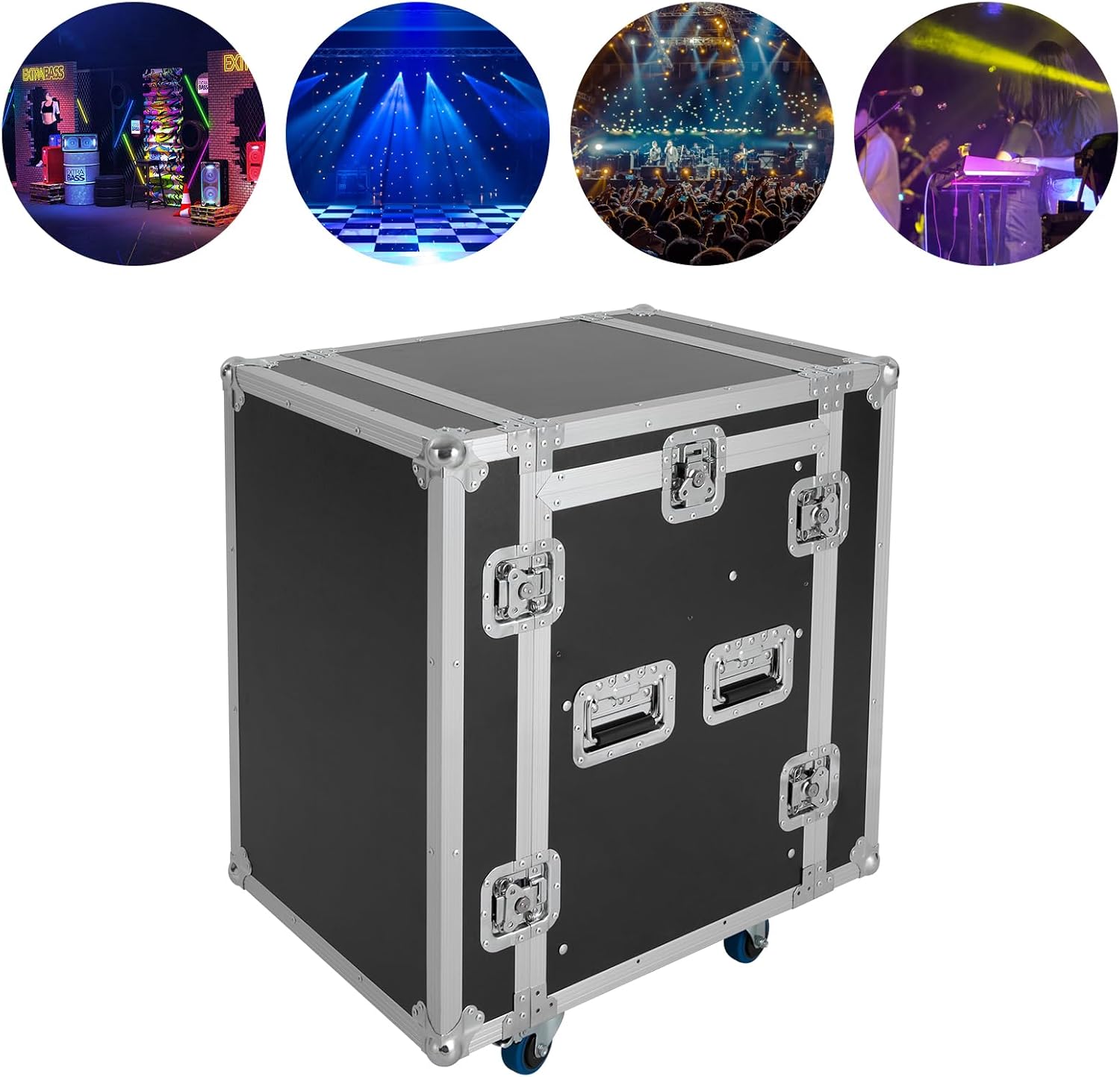 10U PA/DJ Rack/Road Case, Professional 10 Space Audio DJ Rack with Wheels, Plywood Audio Stereo Equipment Storage Cabinet with Latches, DJ Amplifier Flight Rack Case