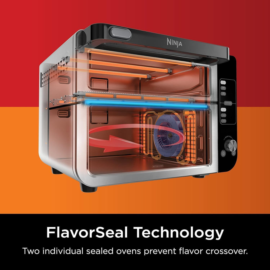 Ninja (Refurbished) DCT401QBK 12-in-1 Double Oven with FlexDoor, FlavorSeal & Smart Finish, Rapid Top Convection and Air Fry Bottom, Bake, Roast, Toast, Air Fry, Pizza and More, Black (Renewed)