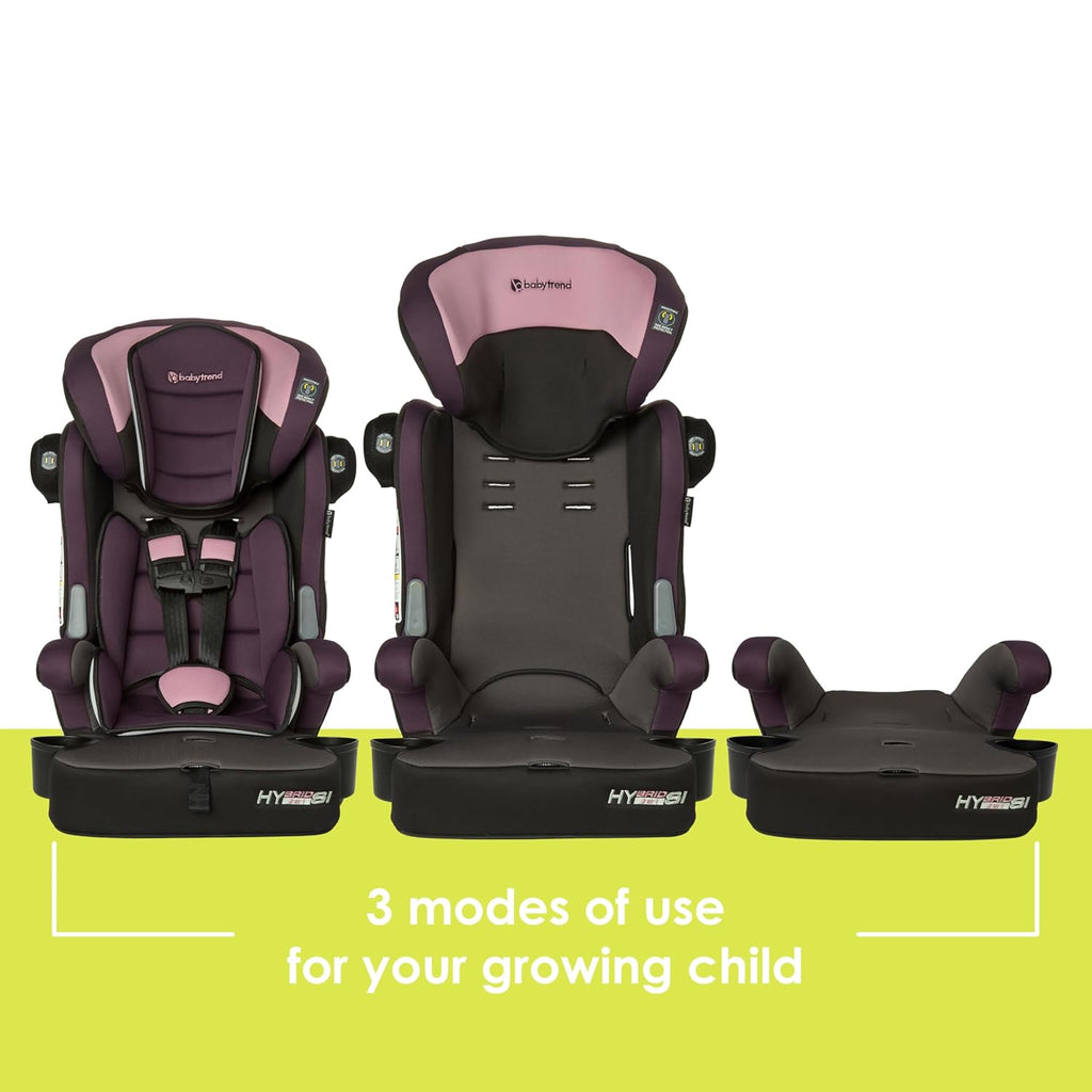 Baby Trend Hybrid SI 3-in-1 Combination Booster Seat, Dash Orchid – Side-Impact Protection, 3-Stage Growth Design, Adjustable Headrest, Cushioned Comfort