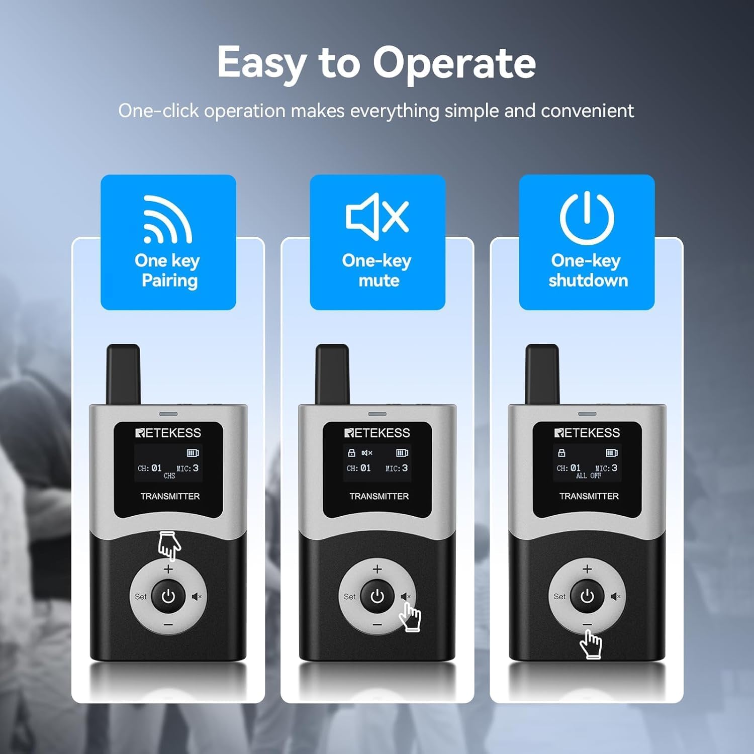 Retekess T130U (4th Generation T130) Wireless Tour Guide System, 200 m, 40H, HiFi U-Band Digital Sound Quality, Tour Guide Headset for Church, School (1 Transmitter and 5 receivers)