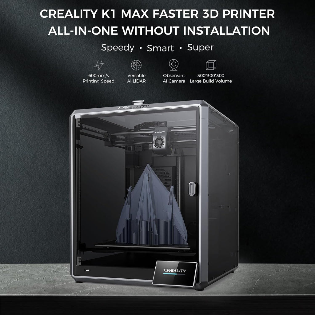 Creality K1 MAX 3D Printer Upgrade with 600mm/s Printing Speed 300°C High-Temperature Nozzle Direct Extruder Hands-Free Auto Leveling Dual Z Axes Stable Cube Frame 11.81x11.81x11.81inch
