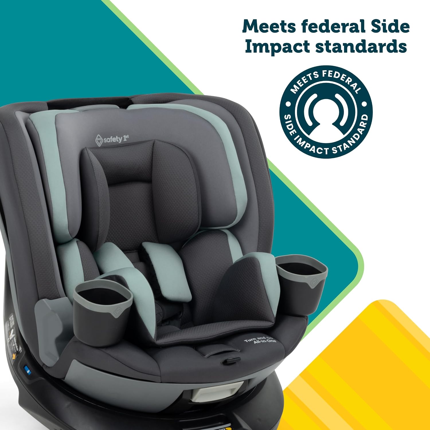 Safety 1st Turn and Go 360 ST Rotating All-in-One Convertible Car Seat, SafetySwivel Technology, SecureTech Installation, 3-in-1 Rear-Facing, Forward-Facing, Booster, 5-100 lbs, Siberian Caviar