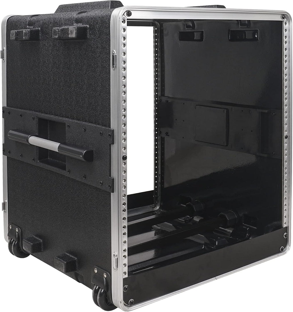 Sound Town Lightweight 12U PA DJ Rack/Road Case with 11U Rack Space, ABS Construction, 19' Depth, Retractable Handle, Wheels and Heavy-Duty Latches (STRC-A12UT)