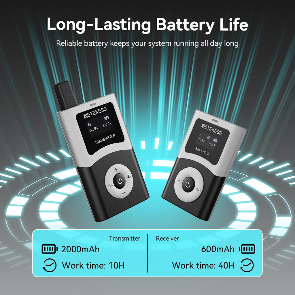 Retekess T130U(4nd Gen T130) Audio Tour Guide System, Tour Guide Headsets for Both Ear, 200m, 16 USB Charging Ports, Easy Operation, Translation System for Factory, School(1 Transmitter 10 Receivers)