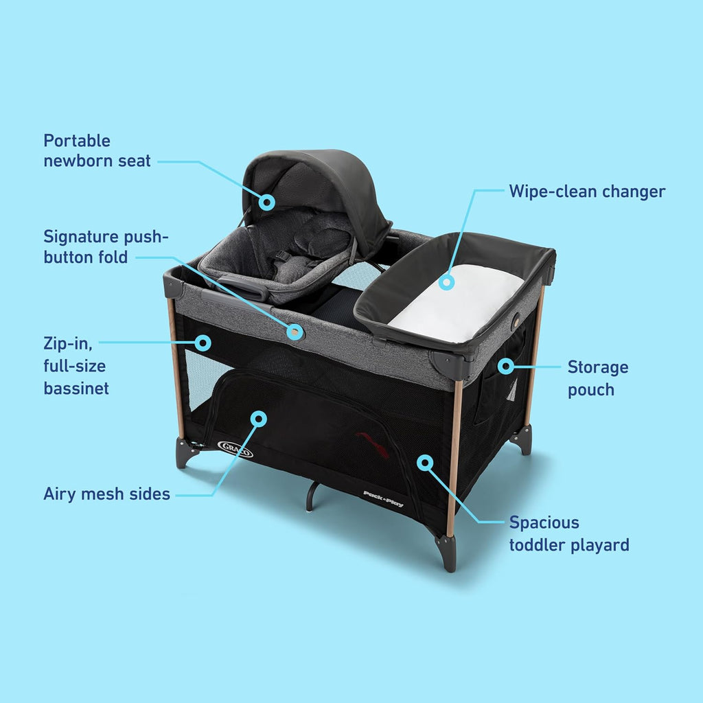 Graco Pack n' Play Close2Baby Playard with Baby Bassinet, Changing Table, Portable Infant Seat, Milan