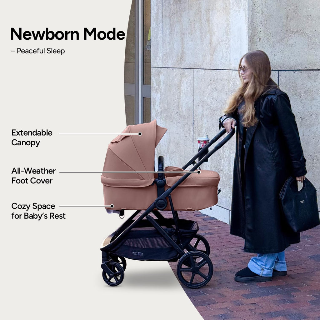 Mompush Wiz Pro 2-in-1 Baby Stroller, Full-Size All-Terrain Premium Stroller with Newborn Mode and Reversible Seat, Snack Tray Included, Large UPF 50+ Canopy & Storage Basket