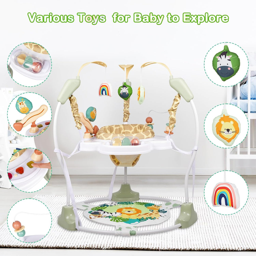 Baby Activity Center, Infant Jumpers and Bouncers with Music, Lights, Infant Toys, 360°Rotating Seat, 3 Adjustable Heights, Baby Play and Learning Center for 6+ Months