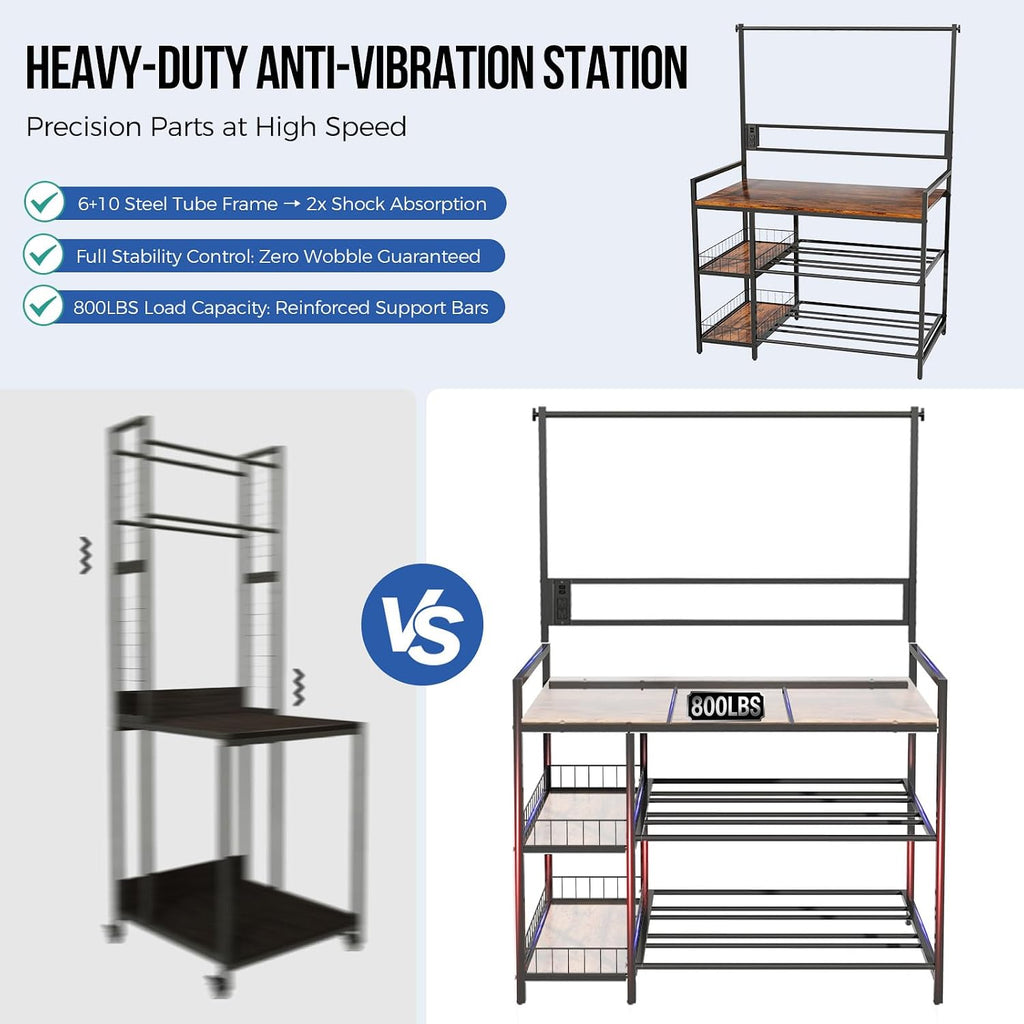HavenlyYouth 3D Printer Stand with Filament Storage, 41' x 23.6' x 57.4' Large 3D Printer Table with 1 Charging Station, Heavy Duty Printer Shelf with Spools Holder Racks and Storage Baskets