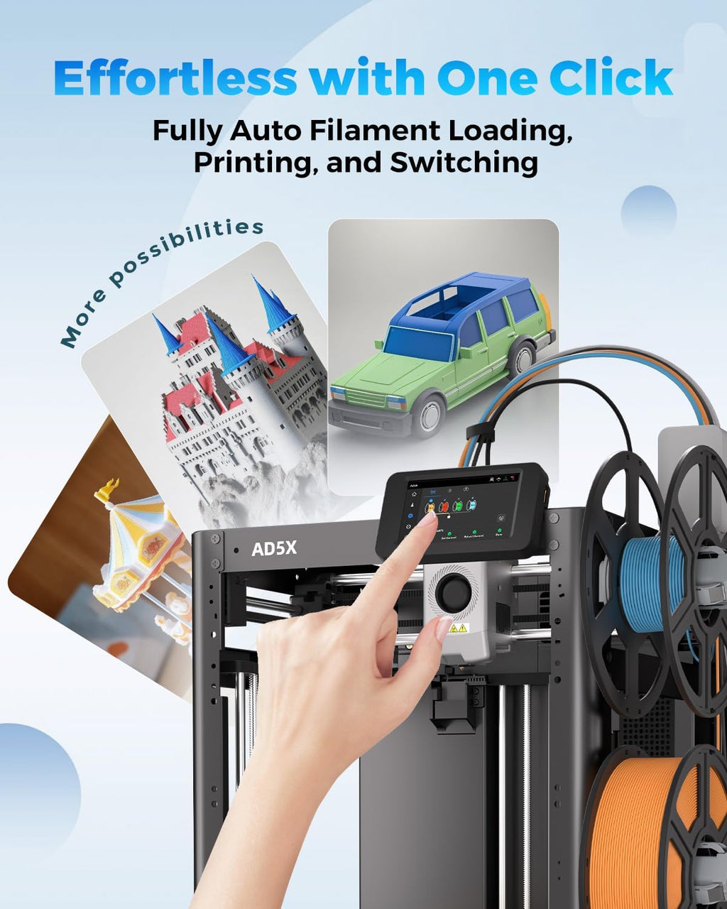 FLASHFORGE AD5X 3D Printer,Multi-Color 3D Printer with IFS,Fully Auto Leveling with Max 600mm/s High Speed Printing and Max 300°C Nozzle,Large Printing Size 220 * 220 * 220mm