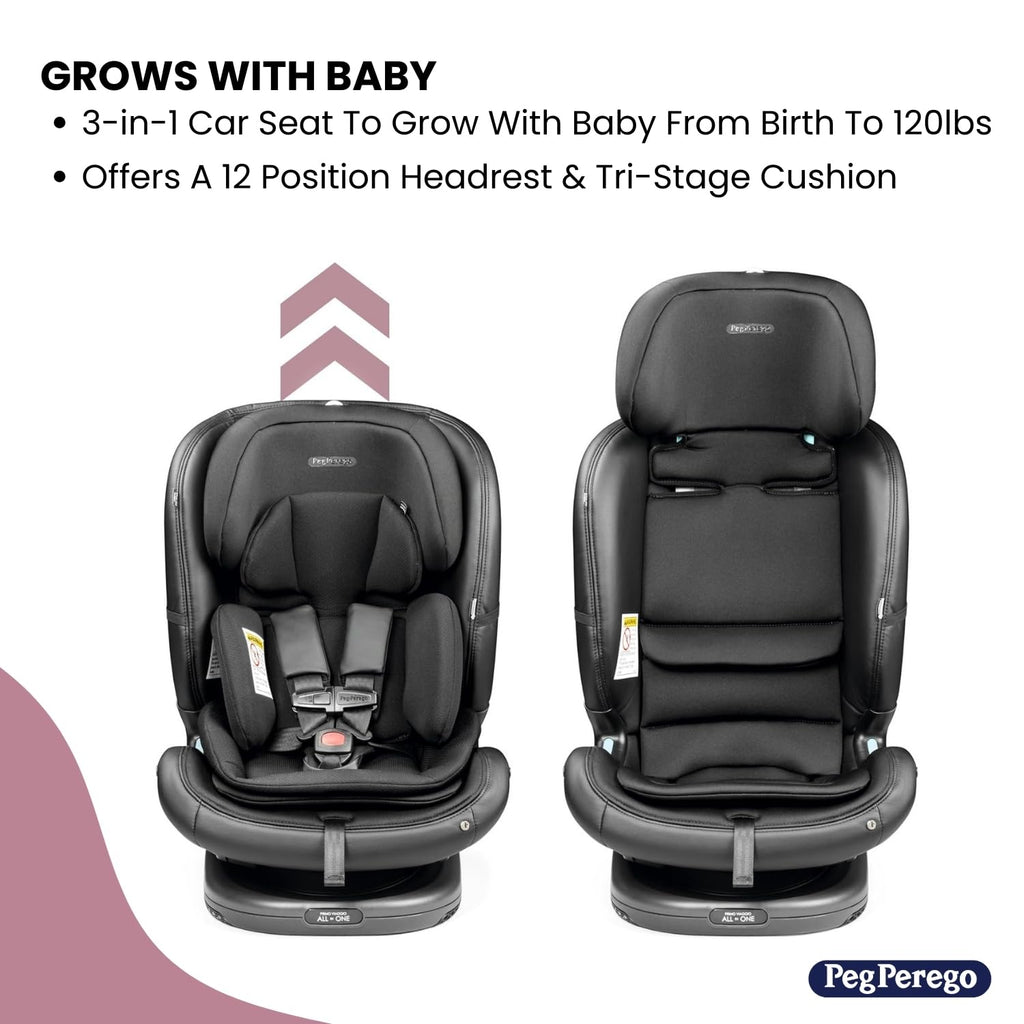 Peg Perego Primo Viaggio All-in-One Convertible Car Seat – Newborn to 10+ Years – 5-120 lbs – Height Adjustable & Slim, 100% FR-Free, Made in Italy, Crystal Black (Black)