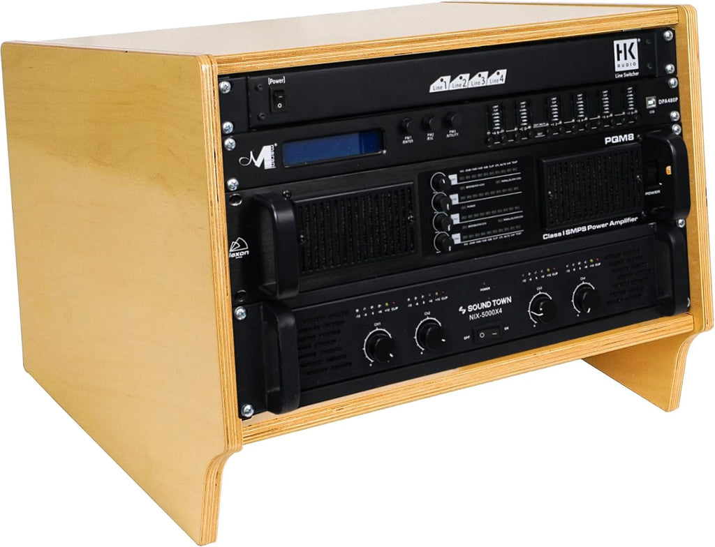 Sound Town DIY 6U Angled Desktop Turret Studio Rack with Solid Baltic Birch Plywood, Golden Oak, Assembly Required (SDRK-Y6SL)