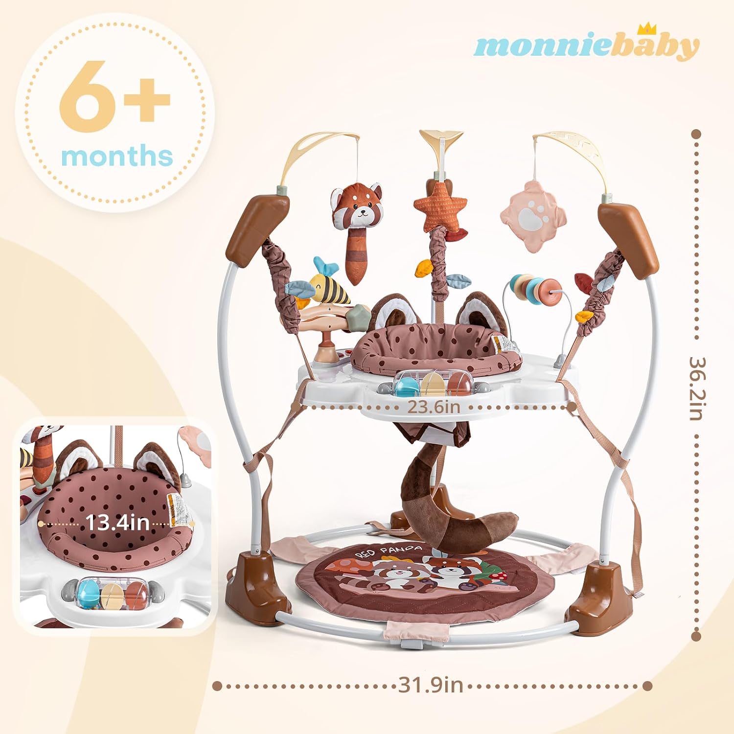 Baby Activity Center, Baby Jumper Activity Center with Music, Interactive Toys, 360° Rotating Seat, 3 Adjustable Heights, Infant Activity Jumper for 6+ Months (Red Panda)