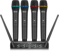 Debra Audio Pro UHF 4 Channel Wireless Microphone System with Cordless Handheld Lavalier Headset Mics, Metal Receiver, Ideal for Karaoke Church Party (with 4 Handheld (A))