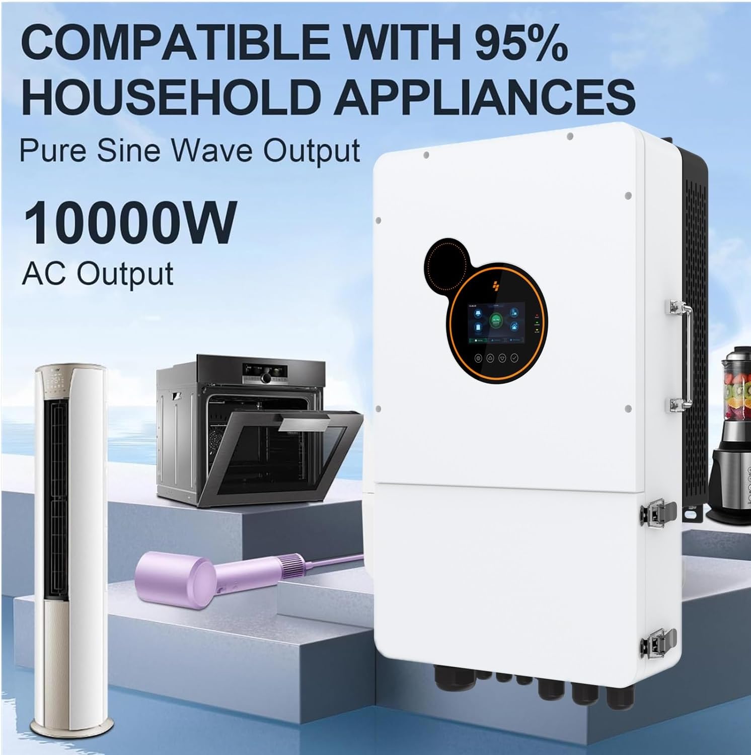 10KW Home Solar Power System with 10KWH 51.2V 206AH LiFePO4 Battery + 48V 10KW Hybrid Inverter - Backup Power for House, Camping, RV | Ground Mountable