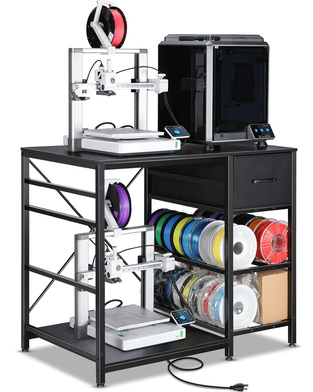 3D Printer Stand with Filaments Storage - 3D Printer Table Filament Storage Rack Heavy Duty 3D Print Desk with Drawer for Workshop Studio Office
