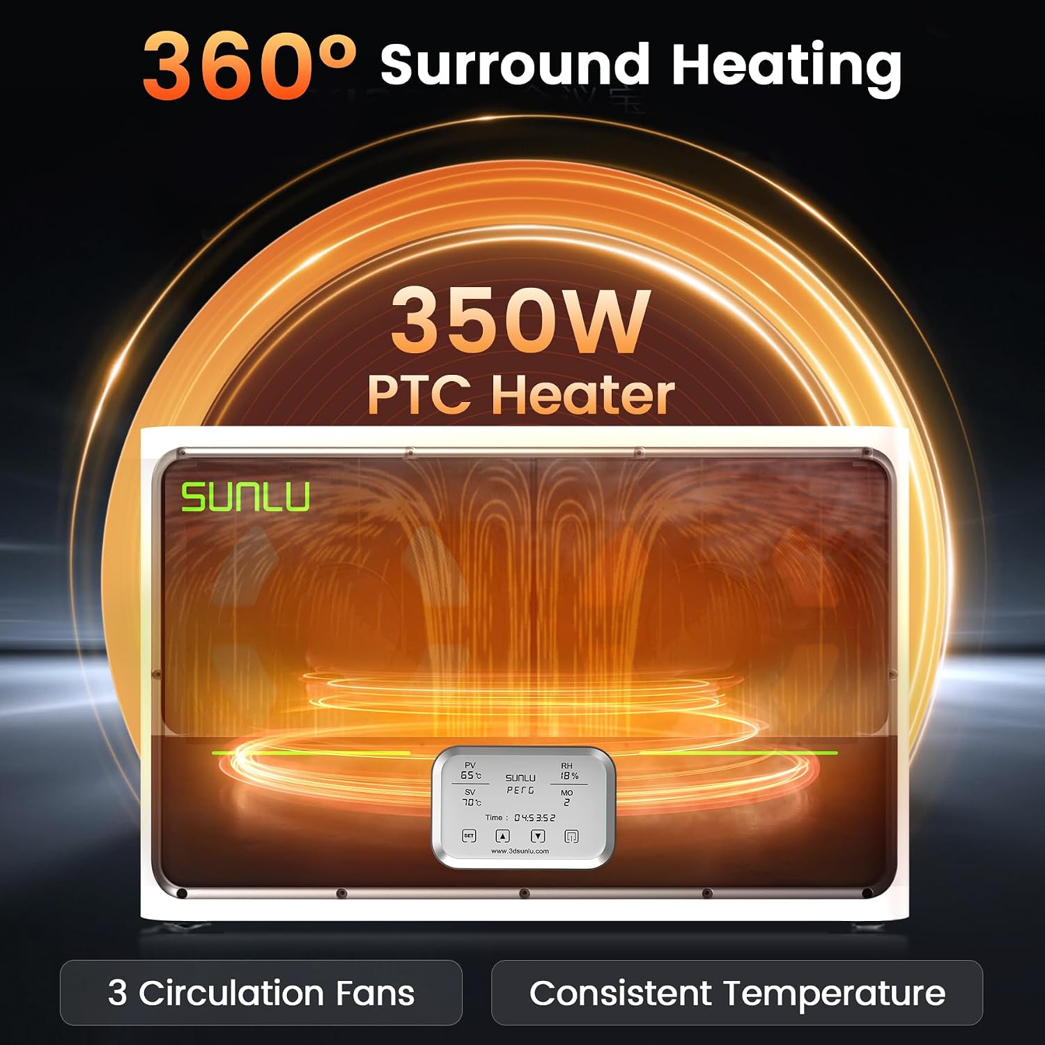 SUNLU Official 3D Printer Filament Dryer S4, 4 Spools Capacity, 3 Circulation Fans, 350W PTC Heater, 70℃ Max Temperature, Power Saving Storage Mode, Nylon TPU PLA PETG ABS Filament Dryer Box, White