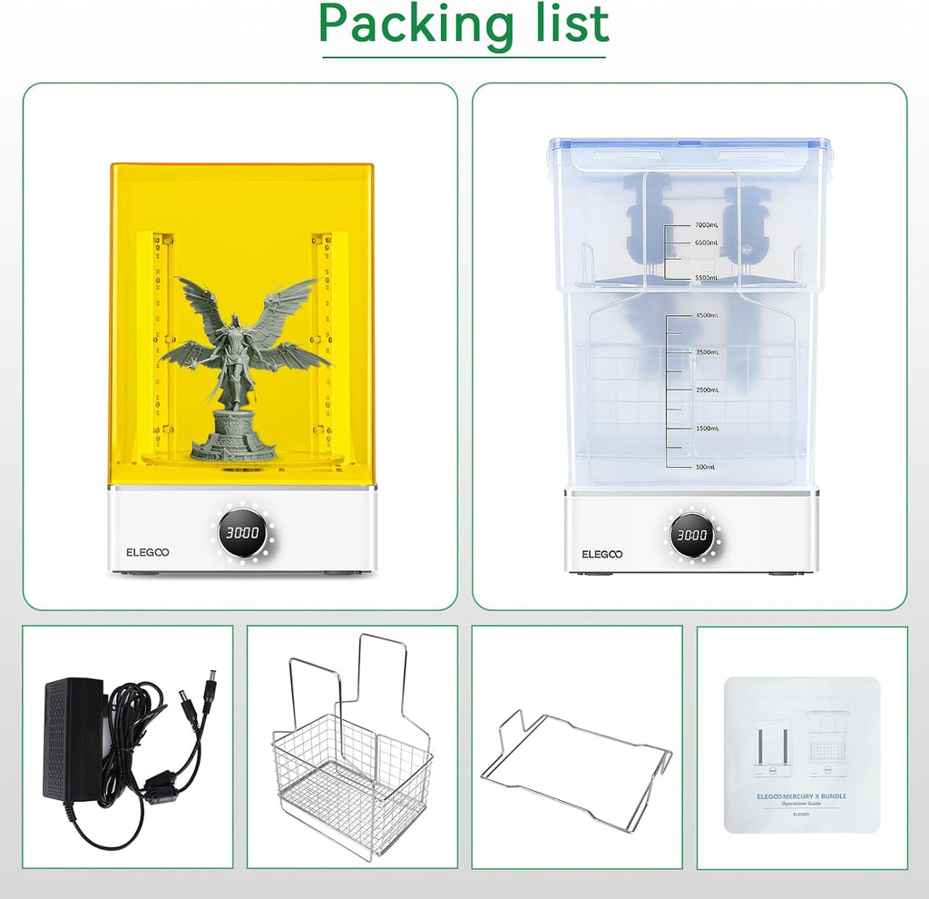 ELEGOO Mercury X Bundle Wash and Cure Station Set, Newly Design Separate Washing Machine and UV Resin Curing Machine for LCD/DLP/SLA Saturn Mars Photon S Photon Mono 3D Printed Models