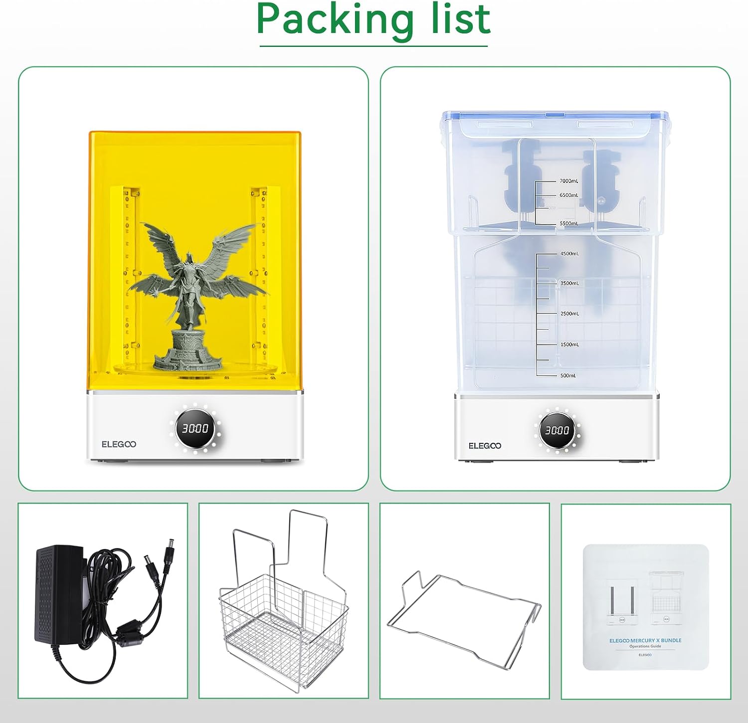 ELEGOO Mercury X Bundle Wash and Cure Station Set, Newly Design Separate Washing Machine and UV Resin Curing Machine for LCD/DLP/SLA Saturn Mars Photon S Photon Mono 3D Printed Models