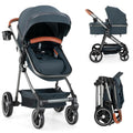 INFANS 2 in 1 Baby Stroller, Newborn Convertible Stroller Bassinet for Infant, Foldable High Landscape Shock Absorption with Reversible Seat, Aluminum Structure for Toddler Pushchair 0-36 Month