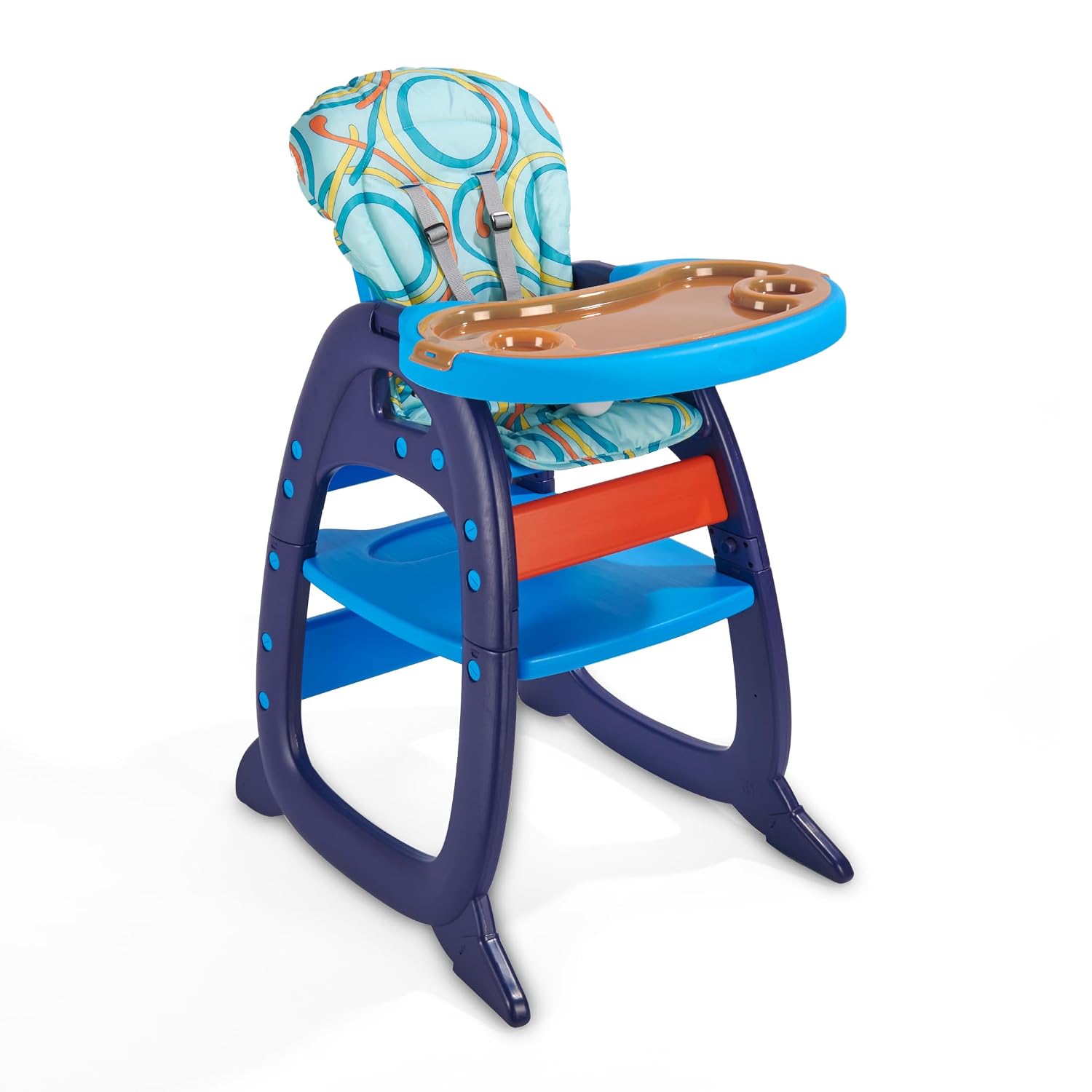 Badger Basket Envee II Convertible Baby High Chair with Infant Feeding Seat, Booster Seat, and Toddler Desk with Chair - Blue/Orange