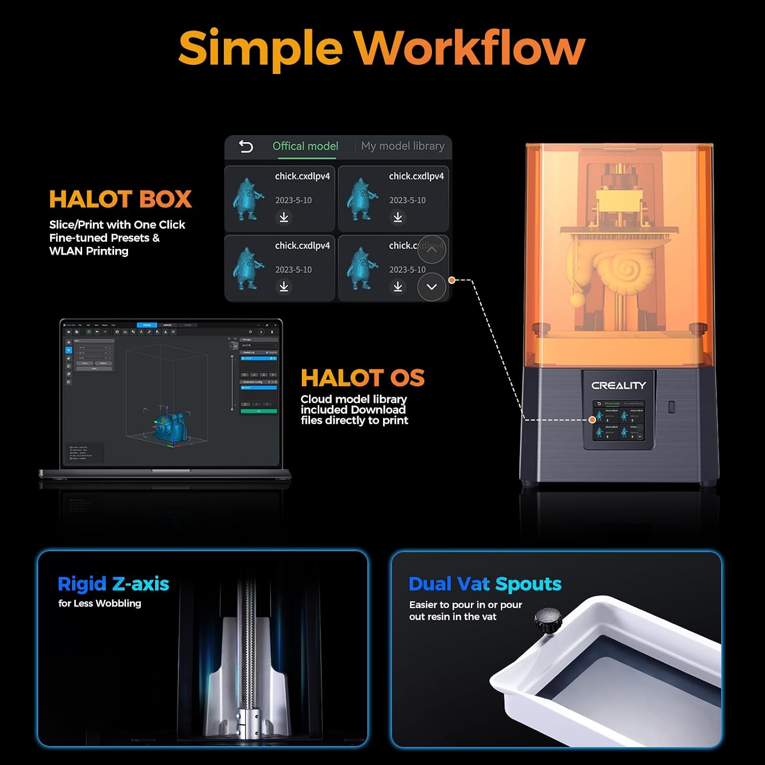 Creality 3D Printer HALOT R6 Resin 3D Printers:Upgraded Light Source with High-Precision Printing LCD Monochrome Screen,Easy Operation No Assembly Required for Kids and Beginner