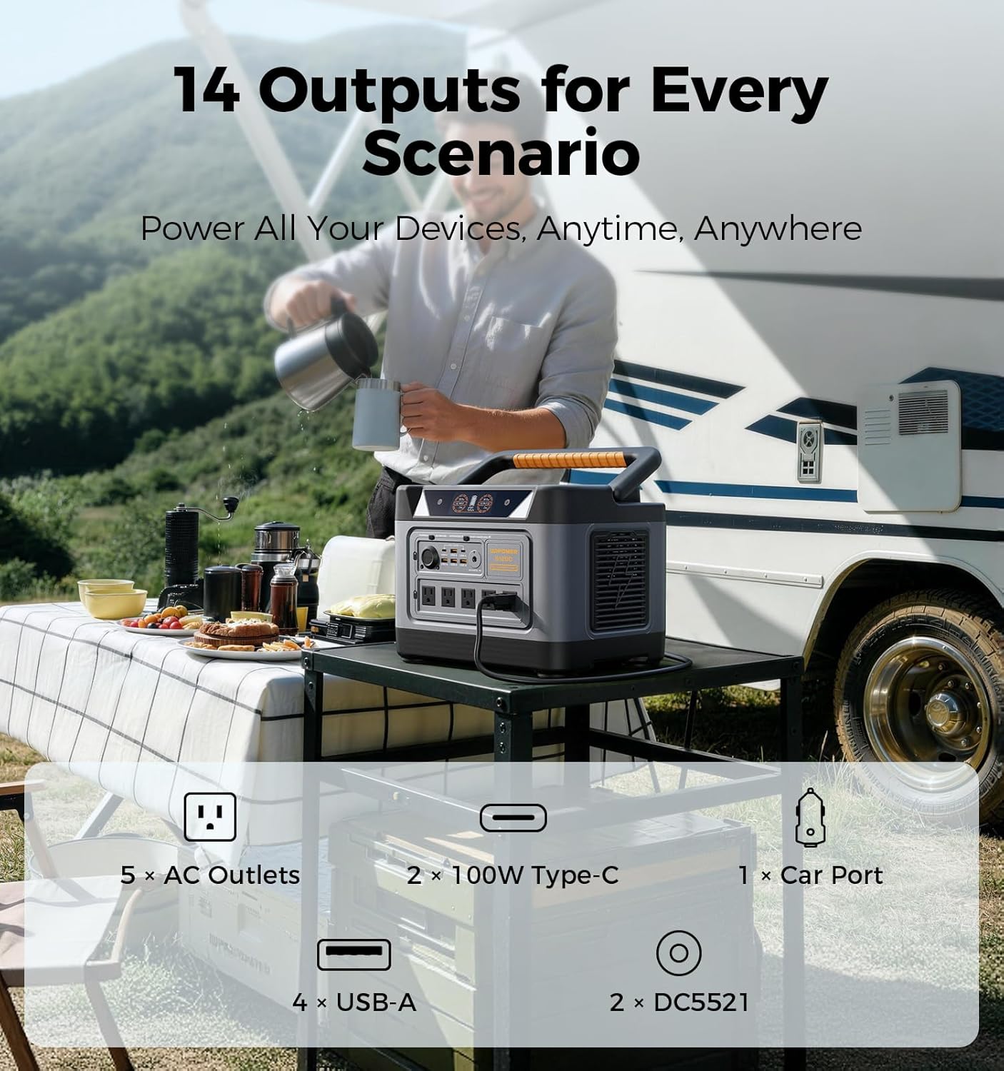 UDPOWER S1200 Portable Power Station(Solar Panel Option) | 1200W (1800W Surge) Pure Sine Wave AC + Max 400W Solar Input | UPS Backup for Home, RV & Emergencies | UL2743 Certified (UDS1200)