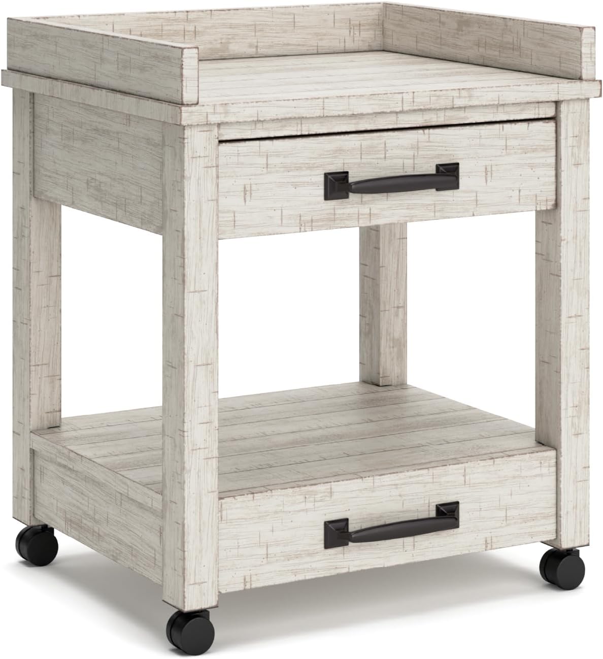 Signature Design by Ashley Carynhurst Rustic Farmhouse Printer Stand with Casters, Whitewash
