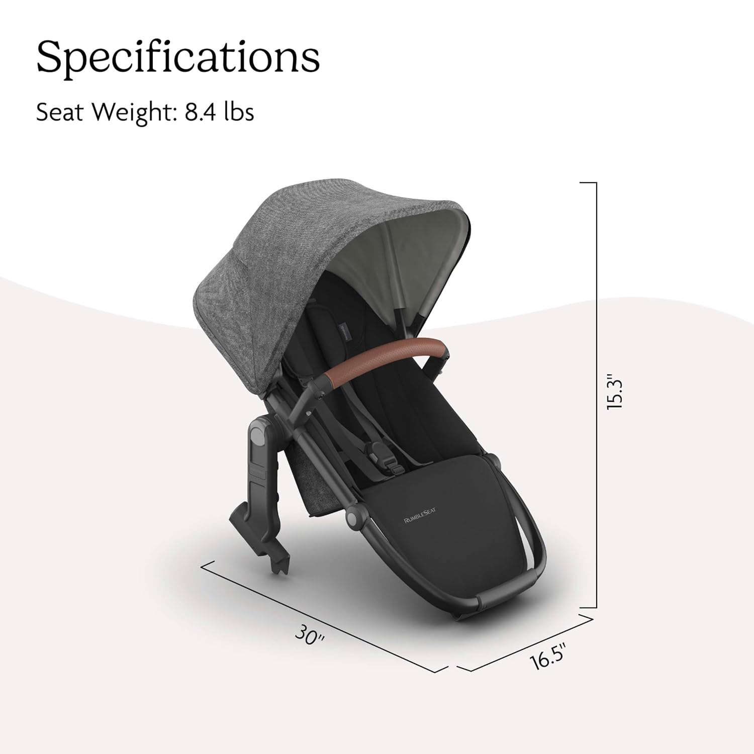 UPPAbaby RumbleSeat V3 Second Lower Seat - Compatible with Vista V2 and Vista V3 - All-Weather Seat + Magnetic Buckle – Adapters Included - Greyson (Charcoal Mélange/Carbon Frame/Saddle Leather)